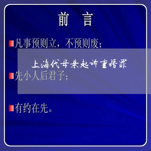 上海代母亲起诉重婚罪/2023021288593 上海代母亲起诉重婚罪/2023021288593