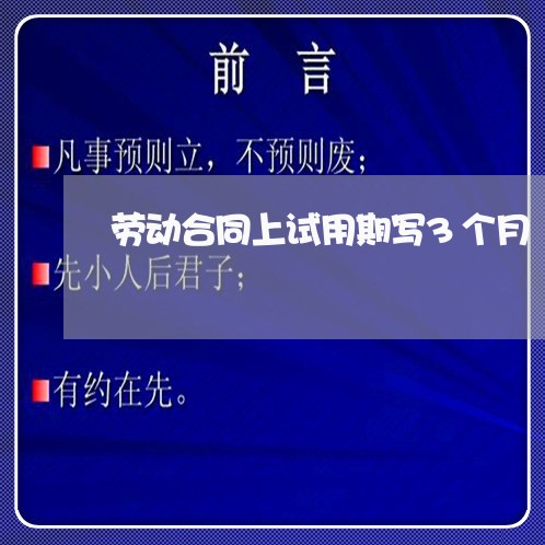 劳动合同上试用期写3个月/2023061696047