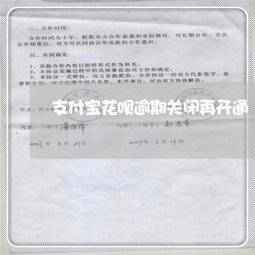 支付宝花呗逾期关闭再开通/2023012971804