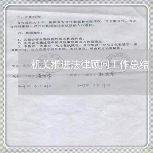 机关推进法律顾问工作总结 机关推进法律顾问工作总结