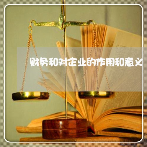 财务和对企业的作用和意义 财务和对企业的作用和意义