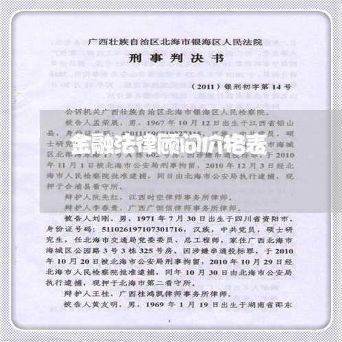 金融法律顾问价格表/2023061895716