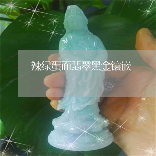 辣绿蛋面翡翠黑金镶嵌/2023060562502